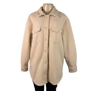 Hilary Radley Womens Beige Fleece Button-Up Shirt Jacket Casual Oversized Sz L